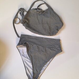 Aerie Striped Black and White Bikini Set Large